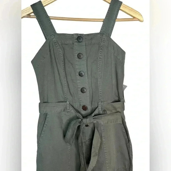 OAT New York Womens XS Smocked Sleeveless Belted Jumpsuit One Piece Olive Green - Picture 4 of 11